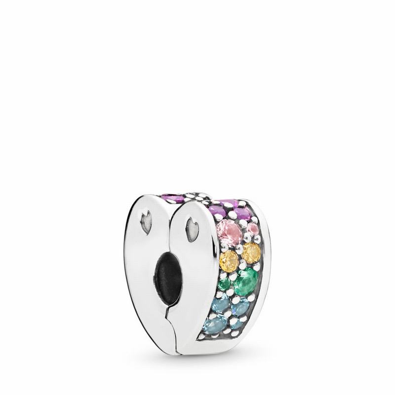 Pandora Multi-colored Arc Of Love Clip Charm - Sterling Silver/Silicone/Blue/Mixed Stones/Cubic Zirc